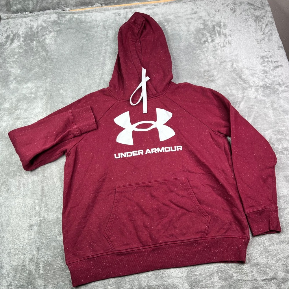Under Armour Rival Fleece Hoodie Mens Large Maroon Speckled Logo Pullover